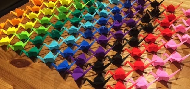 100 colorful origami cranes