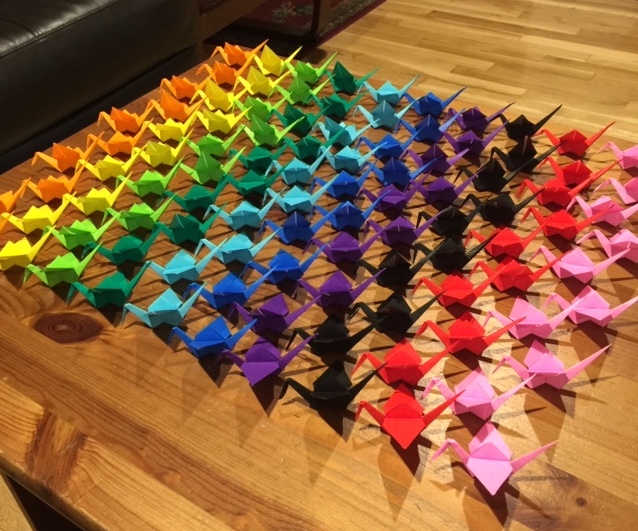 100 colorful origami cranes